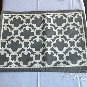 Placemats (4) cotton, charcoal gray with cream geometric pattern, 12" x 18"